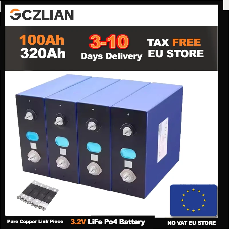 Lifepo4 100Ah 320Ah batteria 3.2v 10000 Cicli 3.2V Ricaricabile Al Litio Ferro Fosfato Cella FAI DA TE 12V 24V 48V Solare RV Furgoni Golf