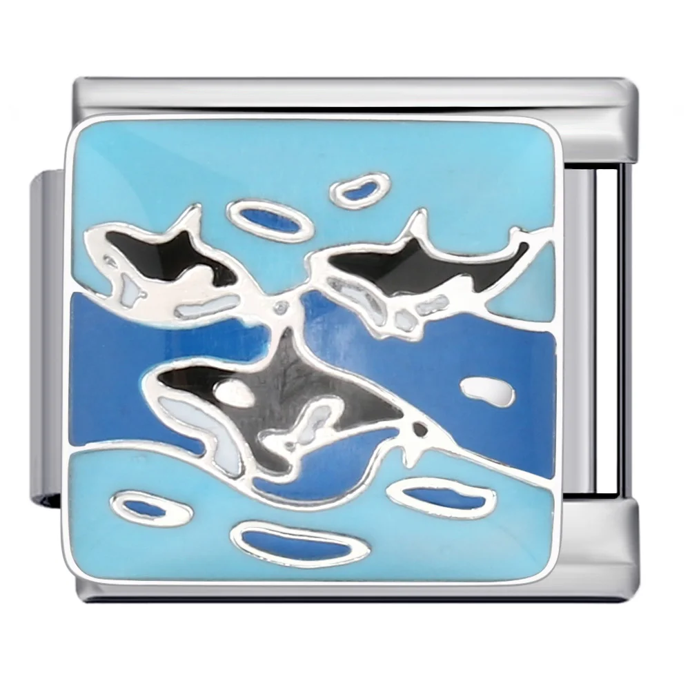 GEMOSA Classic fashion Blue Series Ocean Beach Whale Italian Charm Link Fit 9mm Stainless Steel Bracelets DIY Making Beads