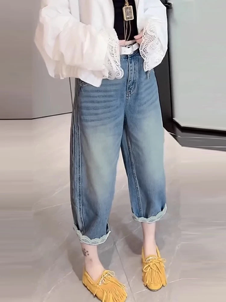 

plus Size High Waist Straight Leg Harem Jeans Women's Loose Fit Casual Denim Pants Eighteen Spring New Style Slimming Wide Leg