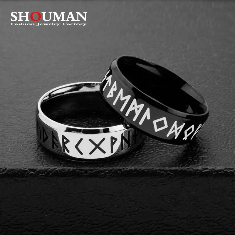  8MM Viking Nordic Mythology Amulet Rune Titanium Steel Fashion Hip Hop Rock Unisex Ring Punk Party Gift