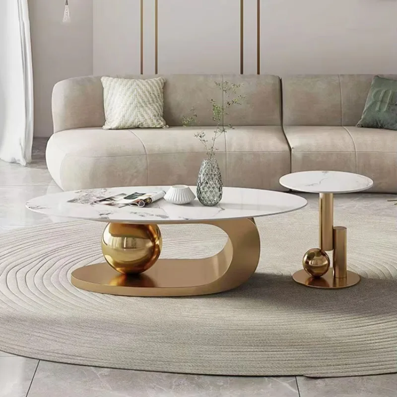 

Modern Luxury Gold Couchtisch Sintered Stone Cofees Coffes Table Set Marble Oval Coffee Table for Living Room