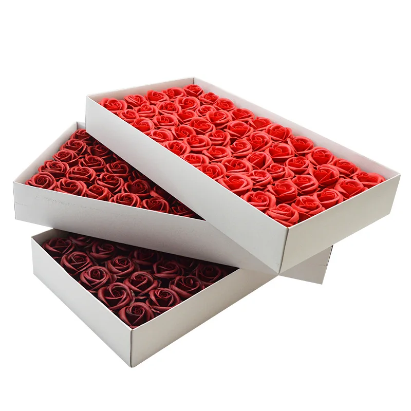 50Pcs 4-layers Rose Soap Flower Head for Valentine's Day Gift Roses Flowers Bouquet Wedding Birthday Party Decor Immortal Flower