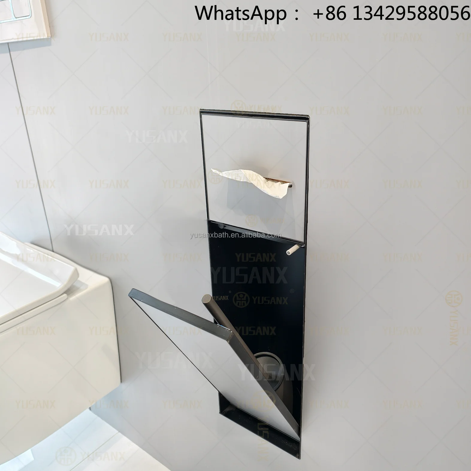 Recessed Design Stainless Steel 304 Toilet Paper Roll Holder and Toilet Brush Holder Hidden Storage Cabinet for Hotel Bathroom