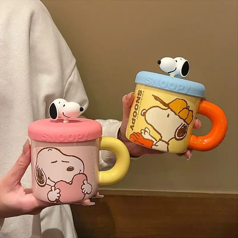 Caneca cerâmica portátil do Snoopy, Amendoim bonito do anime, Copo de água dos desenhos animados, Café com leite, Beber, Casa, Casal, Chaleira do escritório