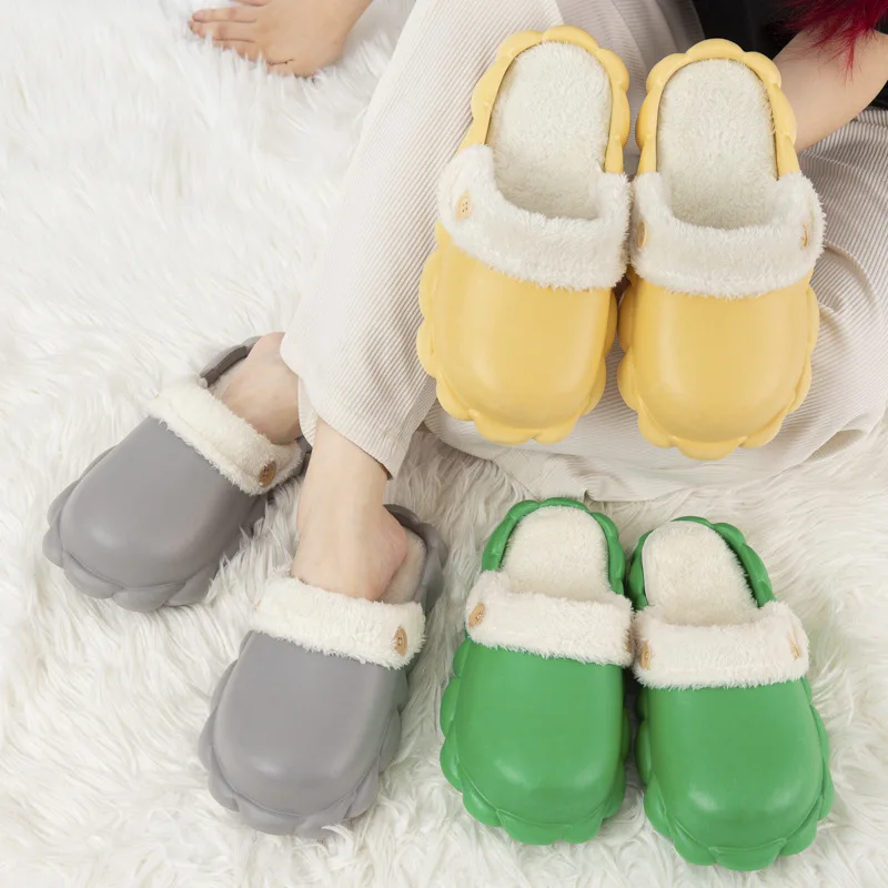 2022 new solid color detachable waterproof half home cotton shoes eva platform warmer house slippers indoor outdoor sides