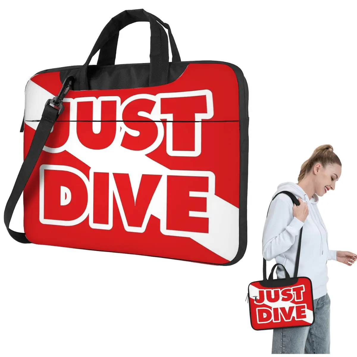 

Just Dive, Scuba Diving Flag Laptop Bag Shockproof Case Computer Bag 13 14 15.6 Inch Crossbody Notebook Pouch Macbook Pro Air