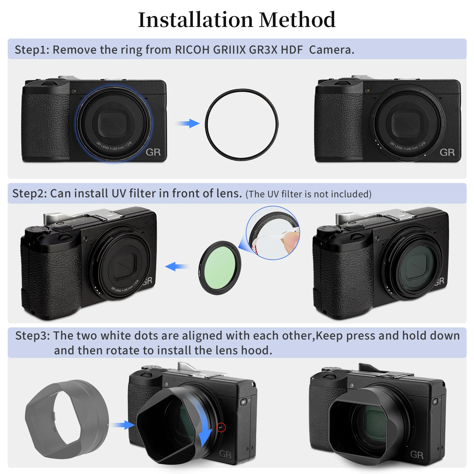Haoge Metal Square Lens Hoods for RICOH GRIIIX GR3X HDF Camera