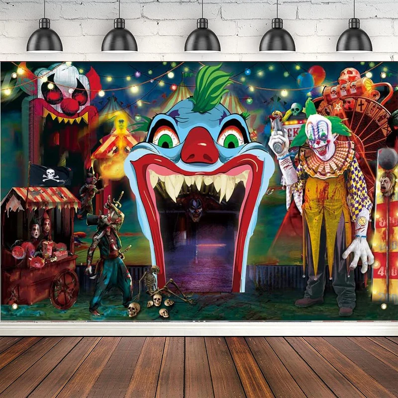 Photography Backdrop Horror Circus Entrance Halloween Party Evil Clown Carnival Background Banner Scary Decor Photo Booth Props