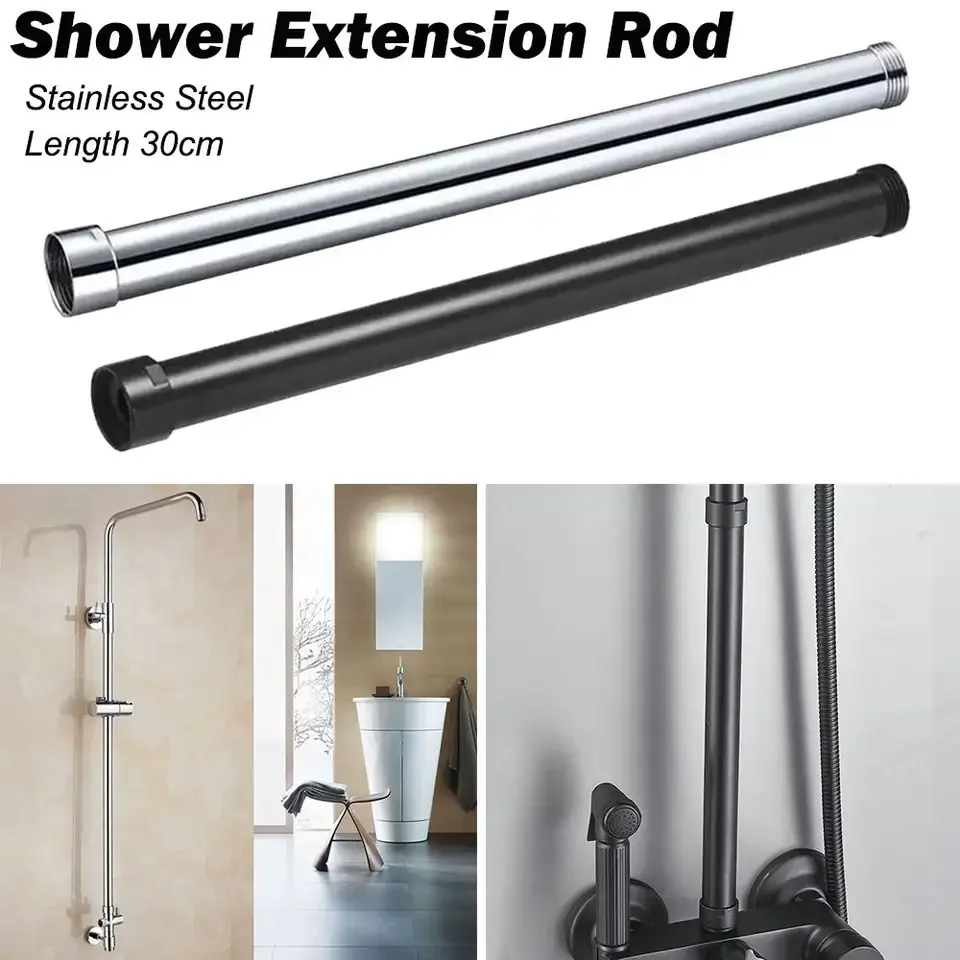 

New Stainless Steel Shower Extension Rod Bathroom Accessories Round/Square 30cm Extension Tube Shower Bracket Tube