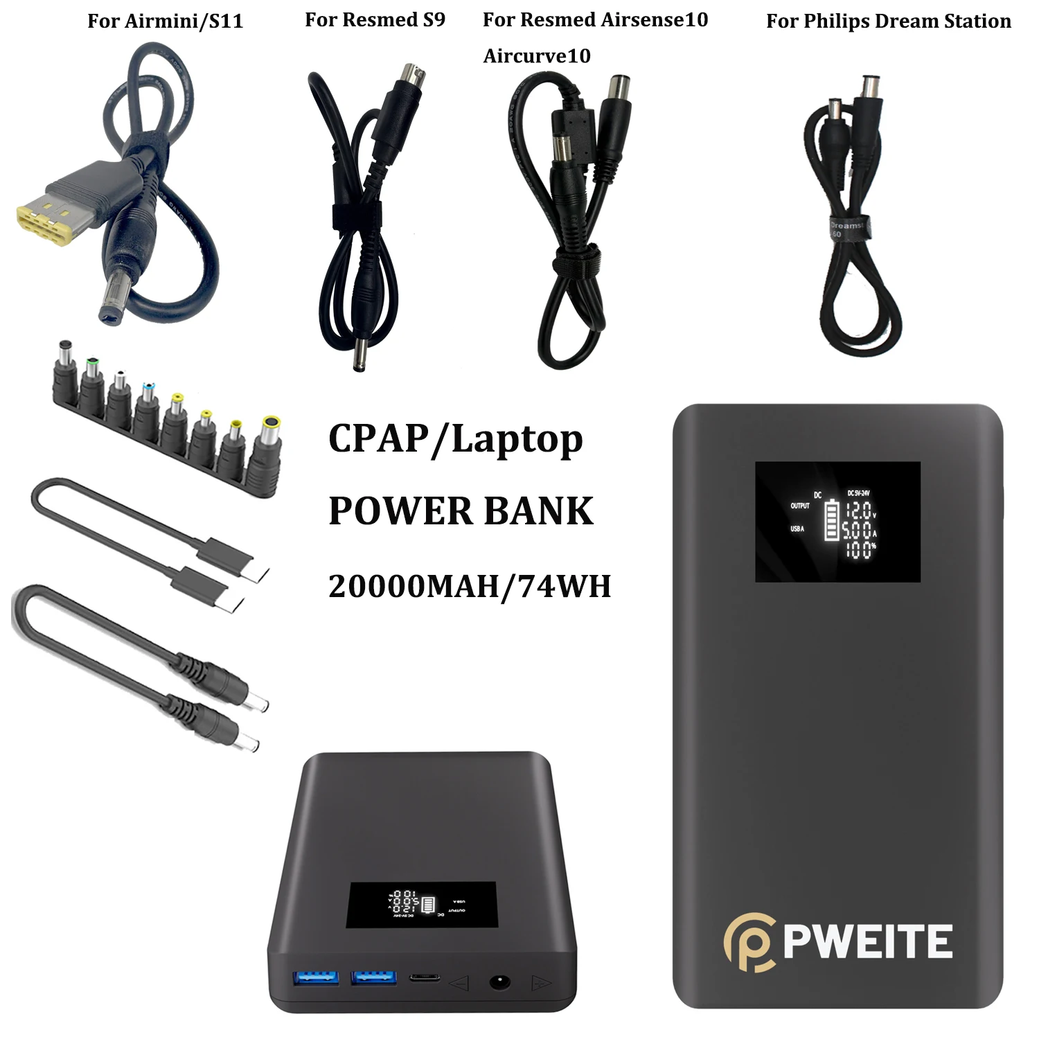 CPAP Battery Pack Power bank DC Output 12V 19V 24V 3.75A 2.5A Powerbank For Resmed S9 Airsense 10 Aircurve 10 11 S10 S11 Machine view 2
