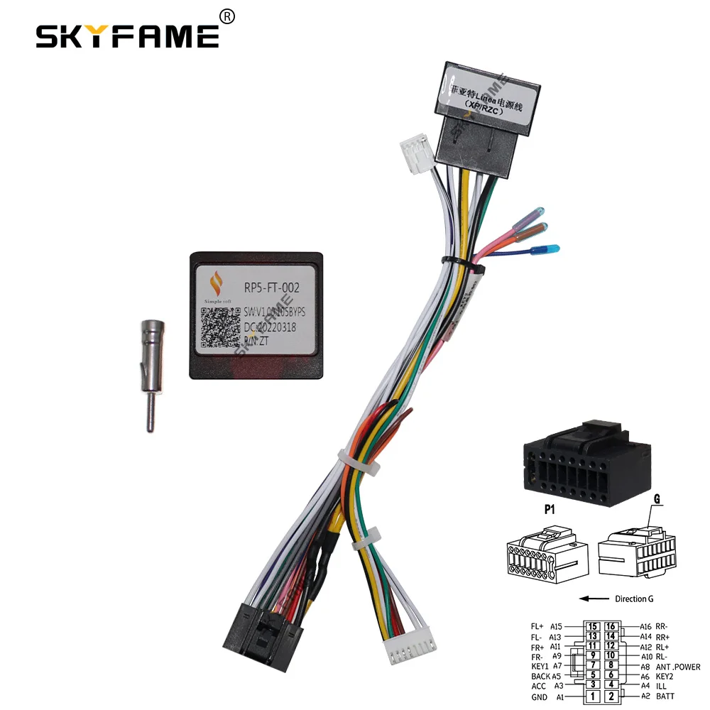 SKYFAME Car Wiring Harness Adapter Canbus Box Decoder Radio Power Cable For Fiat Linea Fiat 500 RP5-FT-002