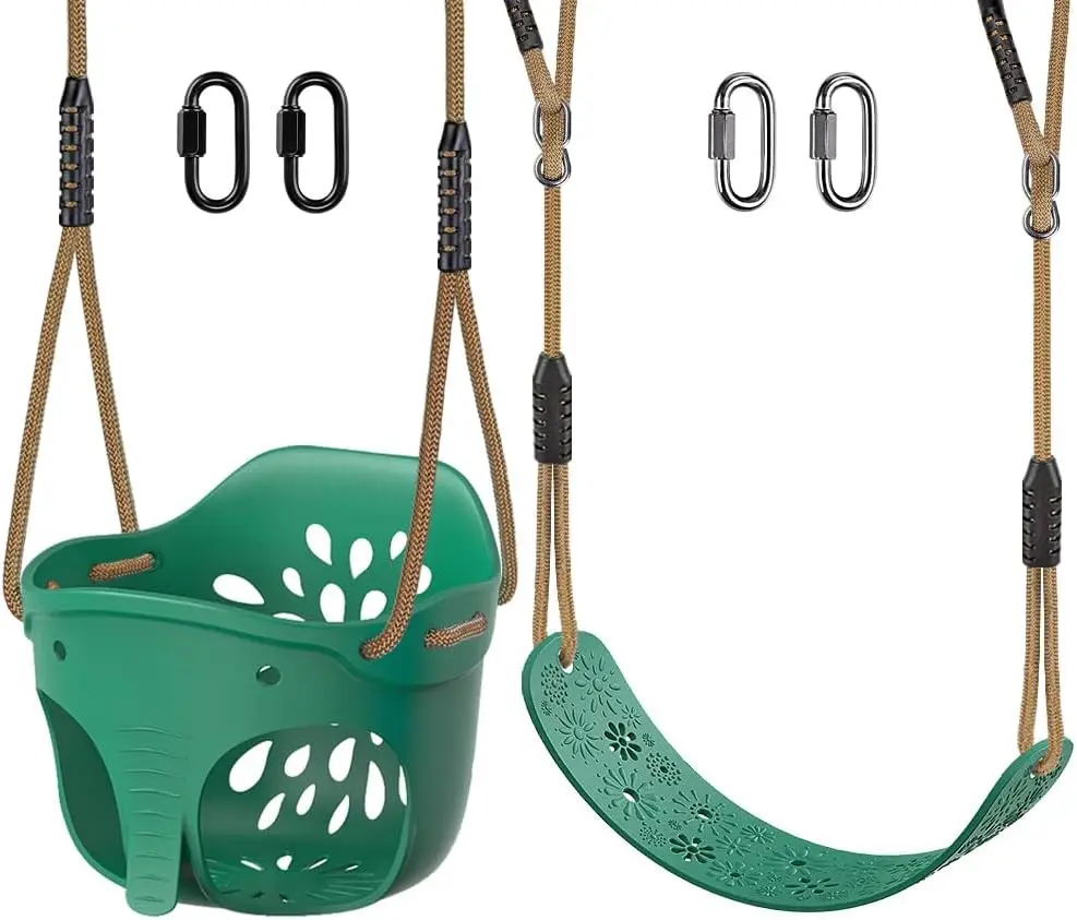 

Toddler Swing Set Accessories: High-Back Bucket Seats with Adjustable Rope, Elephant Design, 600LB Capacity (2-Pack)