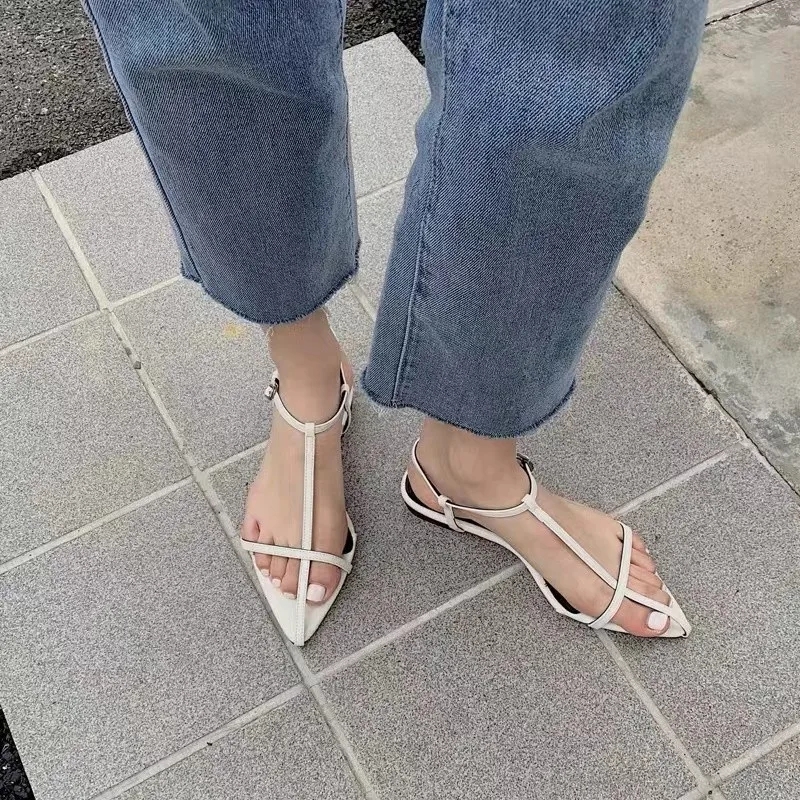 Fashion Sandals Women\'s New High Quality Leather Pointed Cross Tie High Heel Roman Shoes Modern Summer Open Shoes