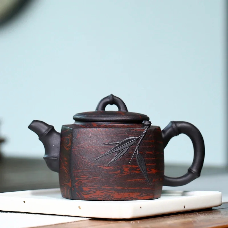 Loiesag 350ml Yixing Raw Ore Stale Old Purple Mud Monarch Bamboo Zisha Tea Pot Ten Holes Effluent Purple Clay Teapots Teaset Pot