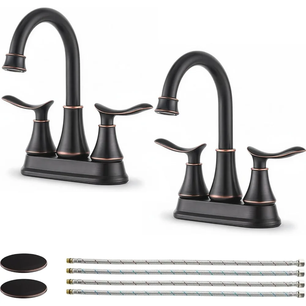 

KINGO 3-Hole 2-Handle 4-Inch ORB Bathroom Faucet, 2-Pack Centerset (Vanity/RV), SS Lead-Free with Drain & Hoses