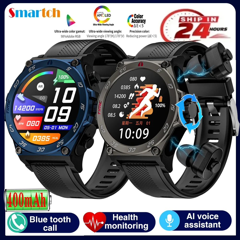 2 In 1 TWS Noise Reduction Headset Smart Watch Men 1.53' Heart Rate Sports Headphone Blue Tooth Call Smartwatch Women Waterproof