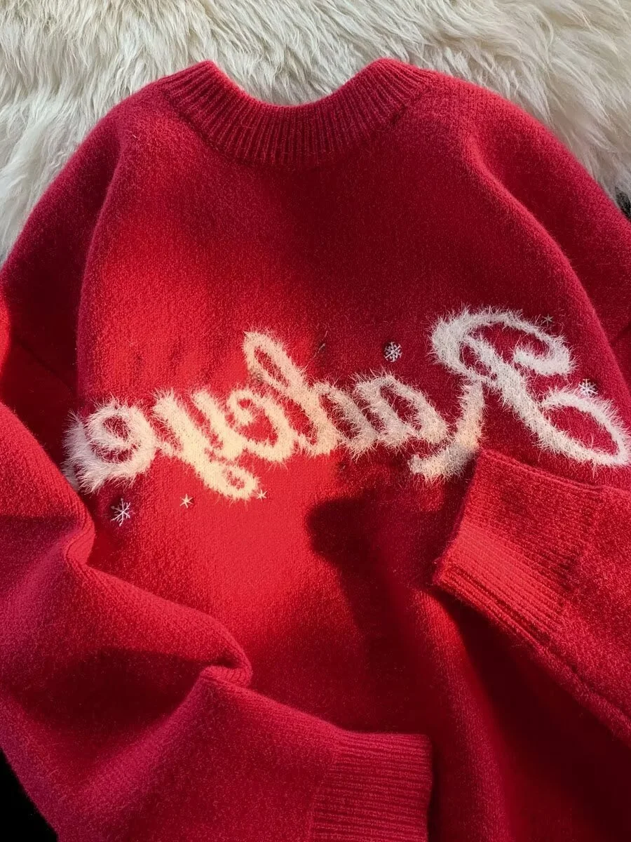 Loose Red Christmas Tree Patterned Knitted Sweater Couple Style Autumn Winter New Arrival Men Women Casual Comfortable Knitwear