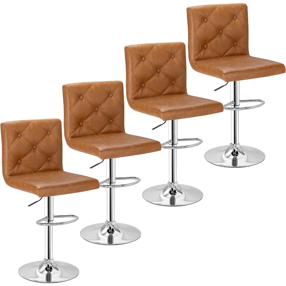 

Bar Stools Set of 4, Modern Brown PU Leather Adjustable Bar Stools with Back and Metal pedal, 360 Swivel counter stools