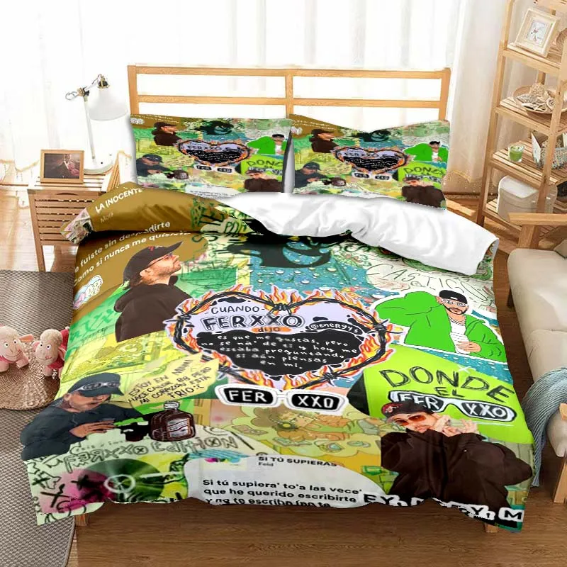 Feid Ferxxo Rapper Bedding Set Green Soft Duvet Cover Set Adult Children's Bedroom Single Double King Size Duvet Cover Fan Gift