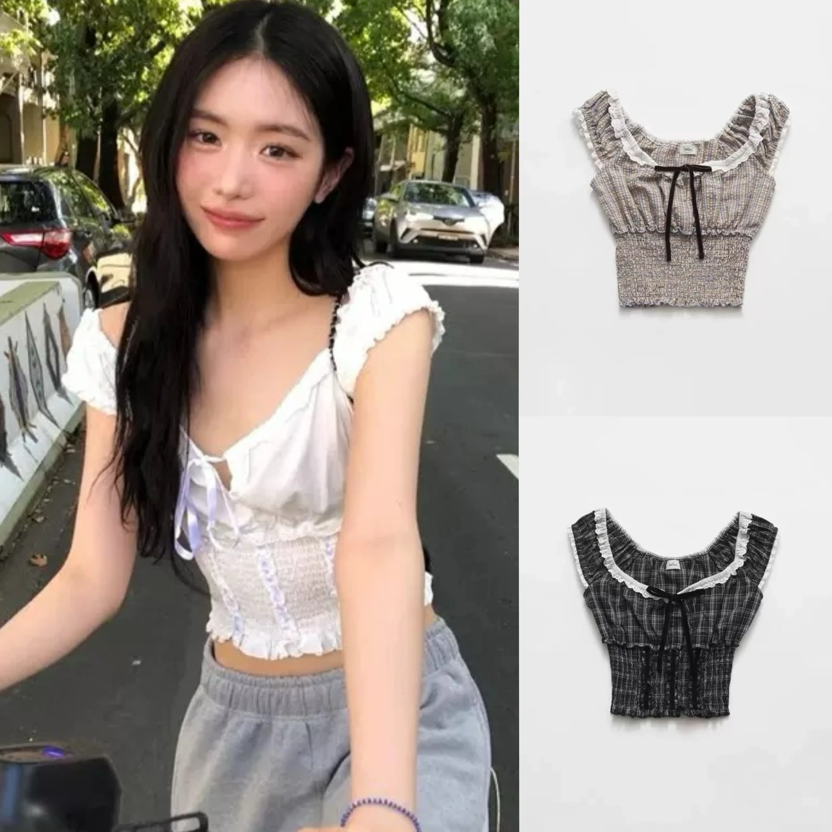 

Sweet Korean Sle Pleated Splice Svel Strap Top ort Length Cotton 00% Bridesmaid Vest Summer Faion Women's Clothing