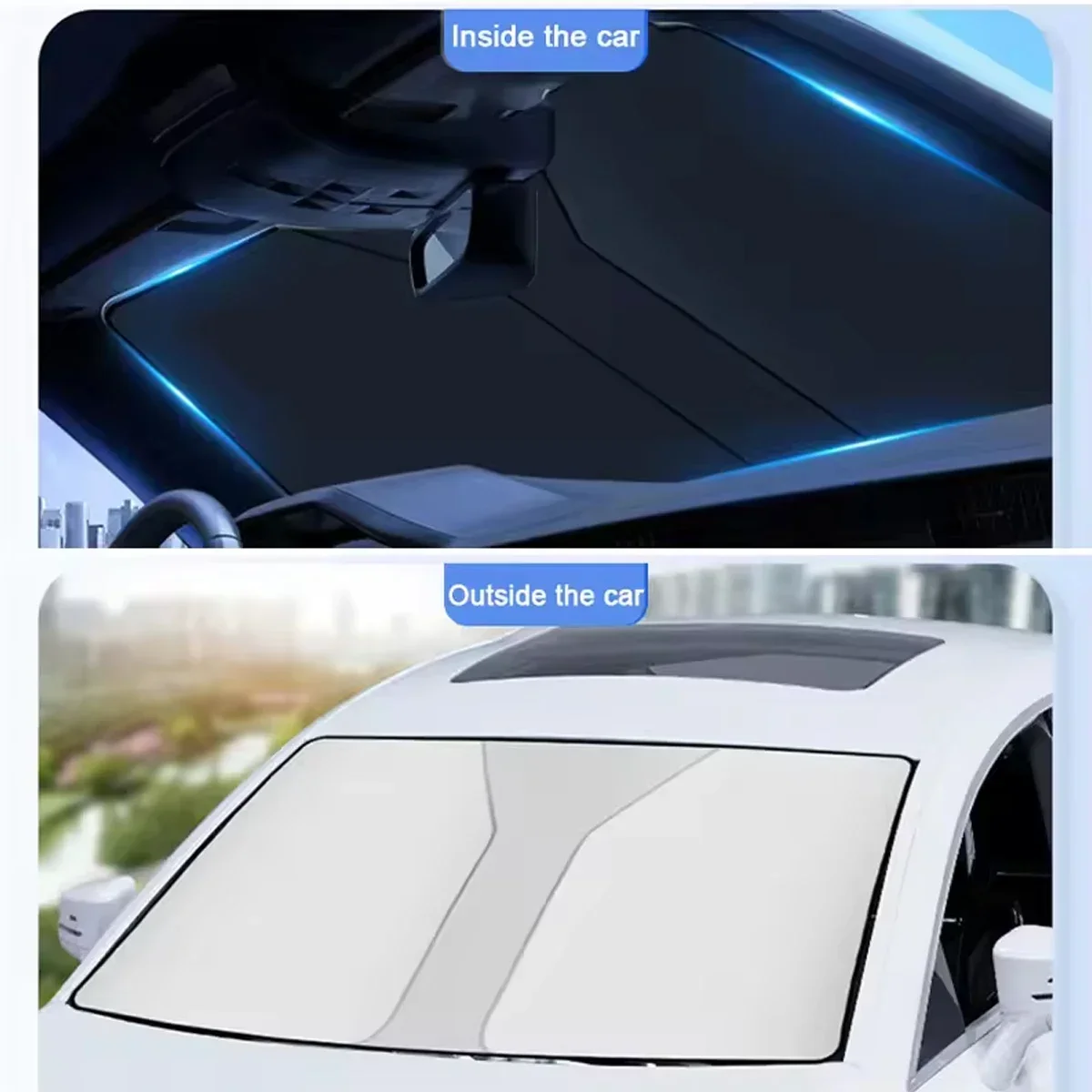 Car Windshield Sun Shade Cover Front Window Sun Visor Protection Foldable Car Curtains for Summer Cooling UV Refletive view 6