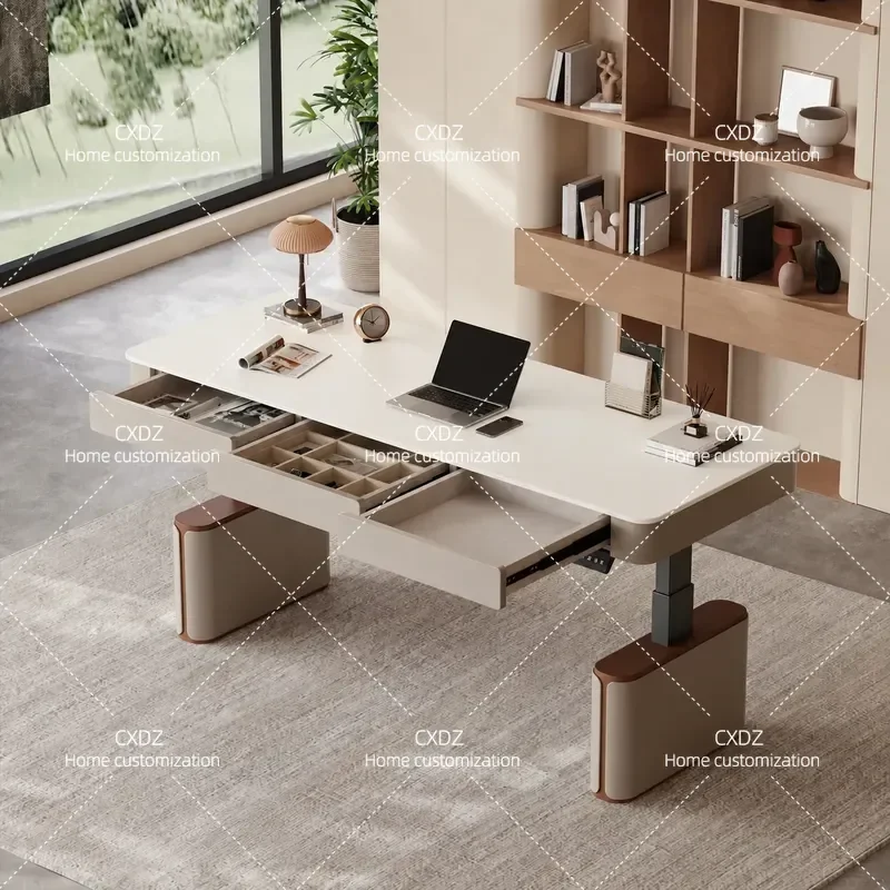 Solid Wood Electric Height Adjustable Table Multi Purpose Desk for Dining Study Coffee Living Room Home Office Furniture