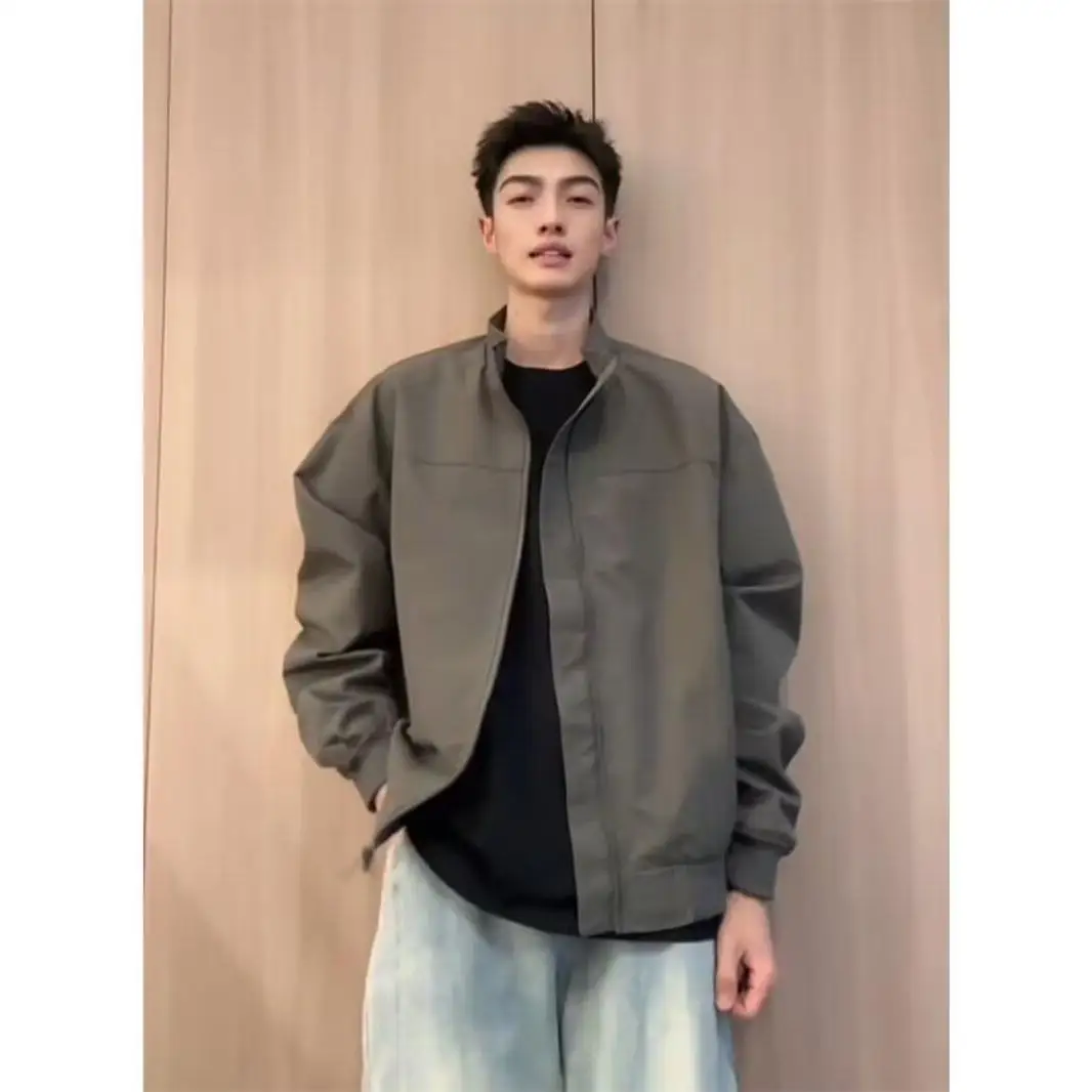 

Loose Fit Men's Jaet 2024 Spring Autumn Sli Harajuku Hong Kong Sle High Street Faion Korean Version Cuffed Sve