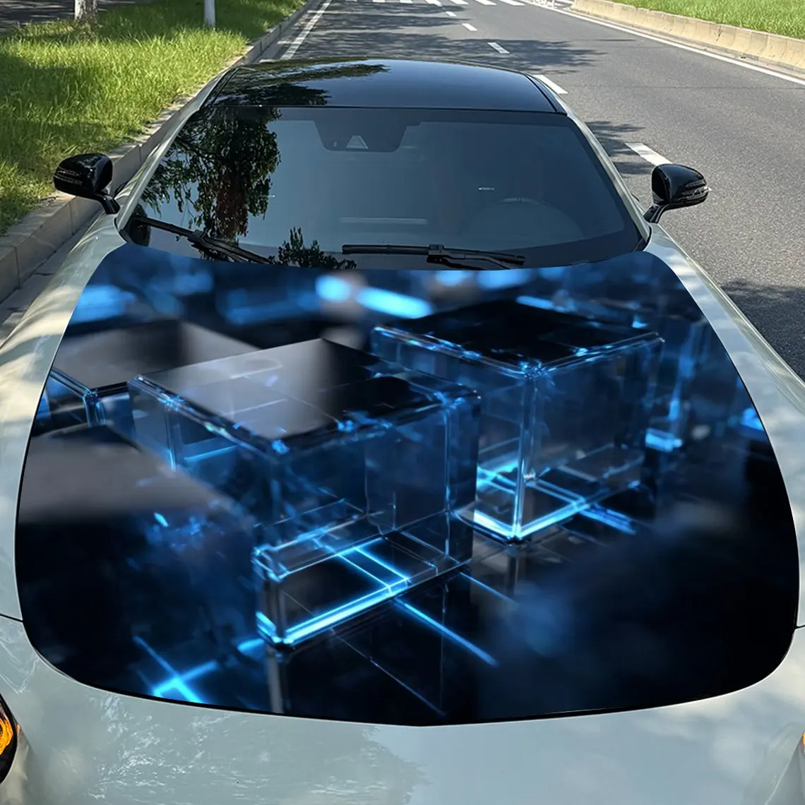 

Сияющая прозрачная синяя квадратная наклейка на капот автомобиля - подходит для съемного автомобильного аксессуара, прочный высококачественный материал - идеальный Gi