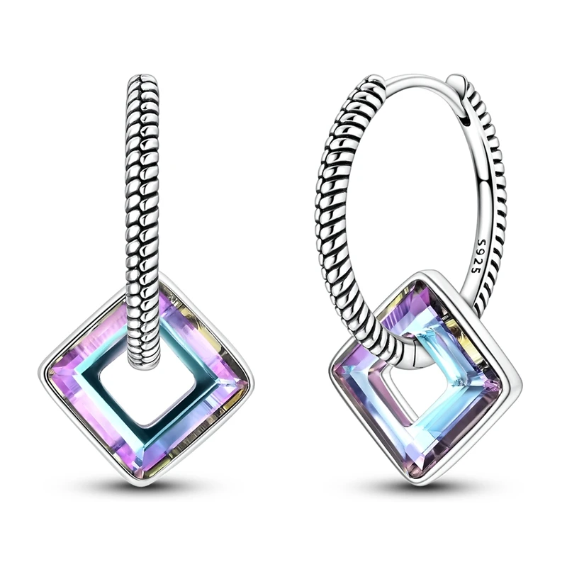 Ohrringe aus 925er-Sterlingsilber für Damen, funkelnder Sternenlicht-Kristall, quadratische Schlangen-Tropfenohrringe für Jahrestag, Hochzeit, Schmuck, Geschenke