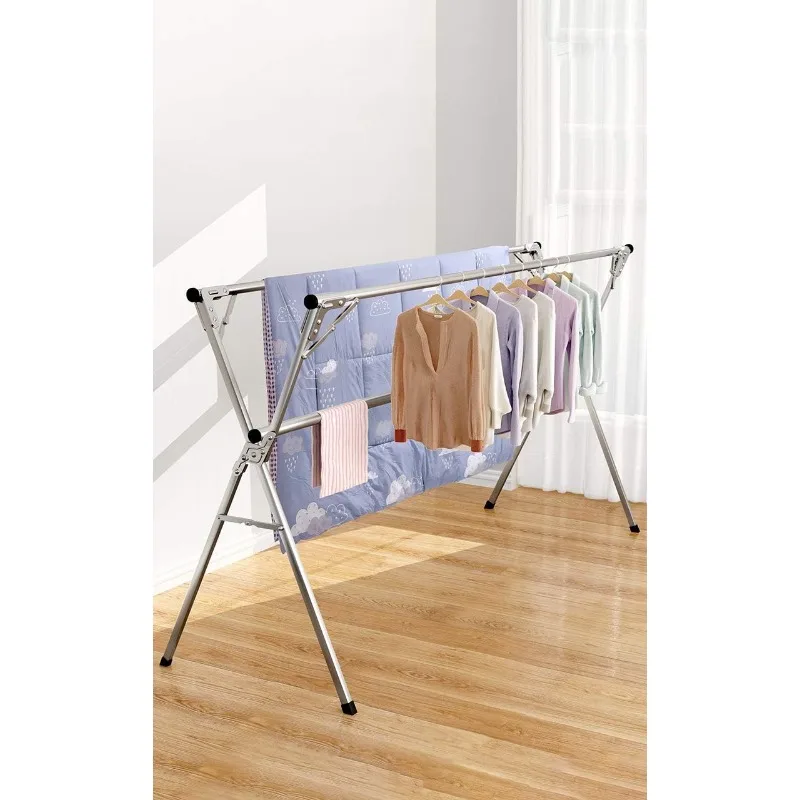 Clothes Drying Rack for Laundry Foldable, 79 inch Stainless Steel Pool Towel Rack Outdoor Free Standing Clothing Hanger Indoor