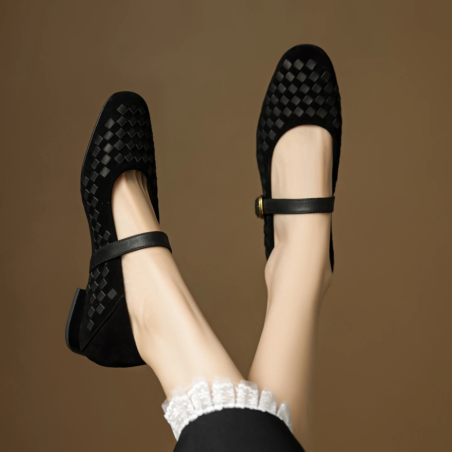 اليدوية حقيقية المنسوجة الملمس منخفضة الكعب ماري جينس أحذية حذاء كاجوال 2 سنتيمتر عالية الكعب أنيقة النساء مضخات المتسكعون امرأة #3