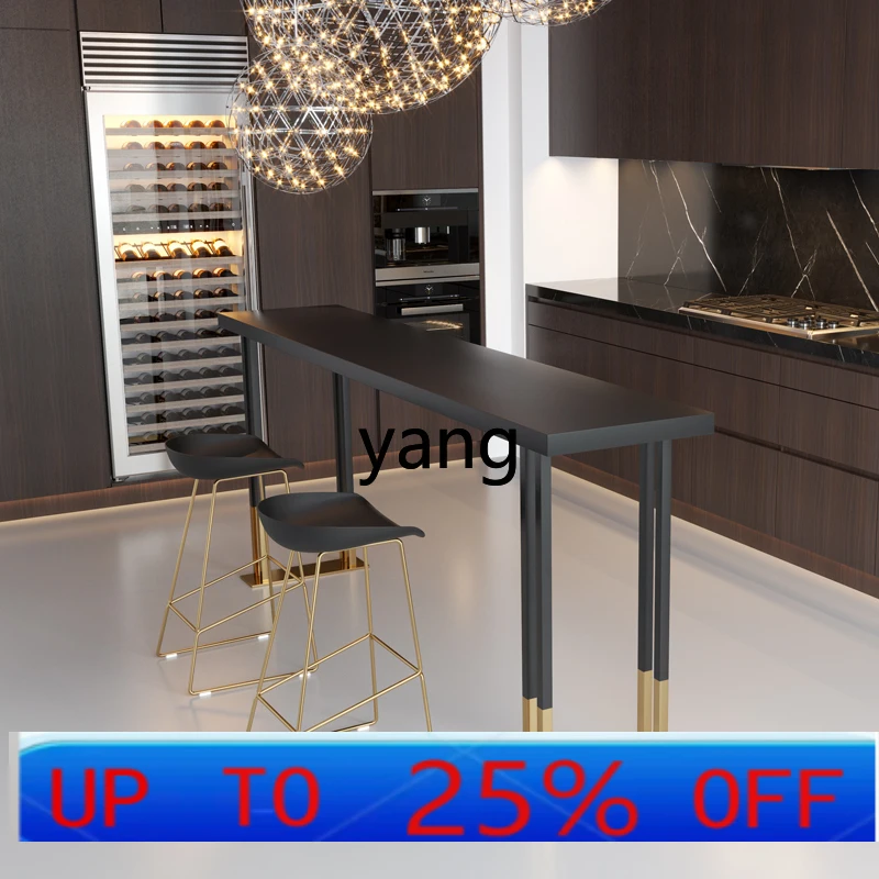 

LMMlight luxury wrought iron solid wood bar table and chairs against the wall long strip high table and chair combination
