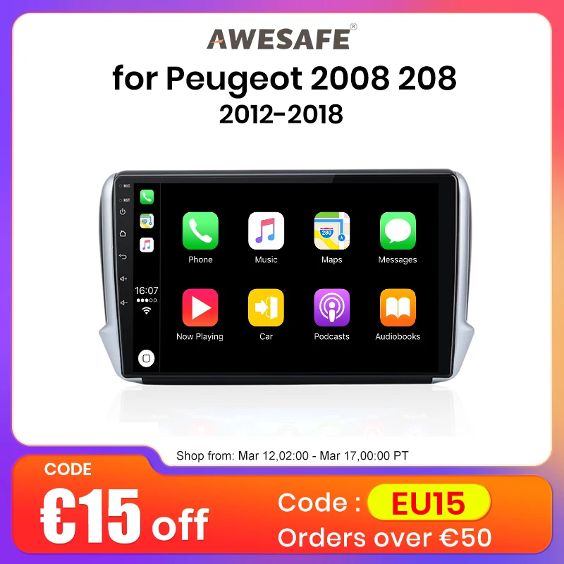 AWESAFE  Android 10 For Peugeot 208 2008 2013 - 2017 Car Radio Multimedia Video Players Android Auto CarPlay 2 din dvd