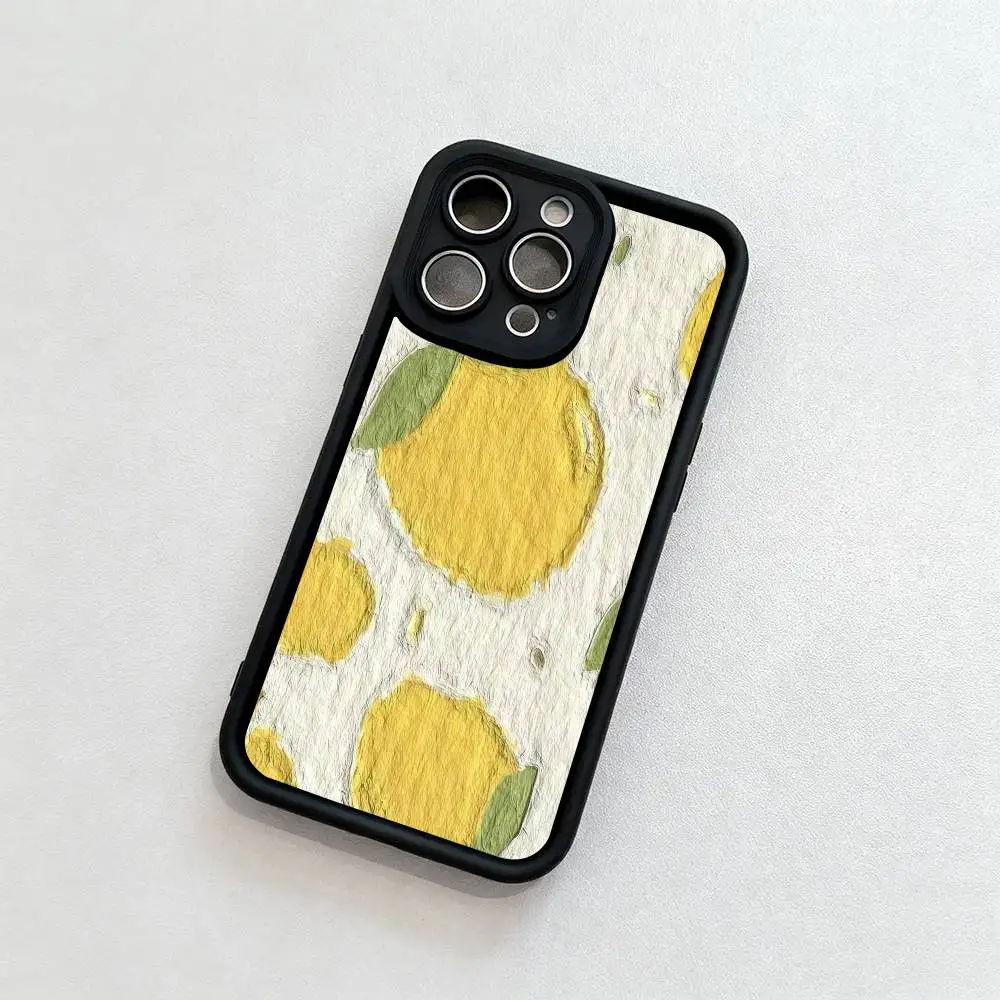 كريم الليمون لطيف جراب هاتف أسود متجمد آيفون 16 15 14 13 12 11 برو ماكس الغطاء الخلفي حالات