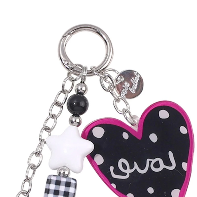 573B Stylish Heart Keyring For Backpack Luggage Bag Letter Beads Acrylic