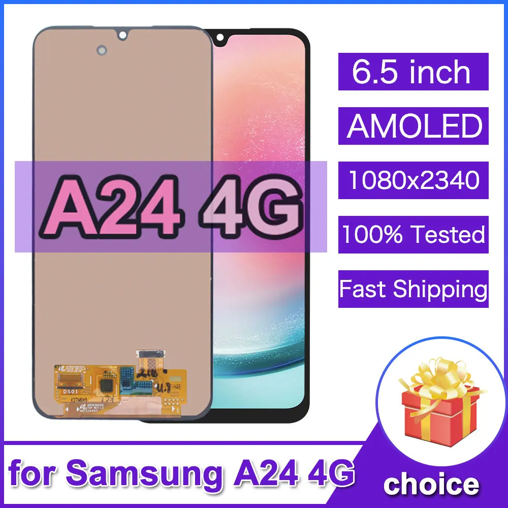 Super AMOLED LCD for Samsung Galaxy A24 4G LCD Display Touch Screen Digiziter Assembly for Samsung A24 4G A245F LCD With Frame