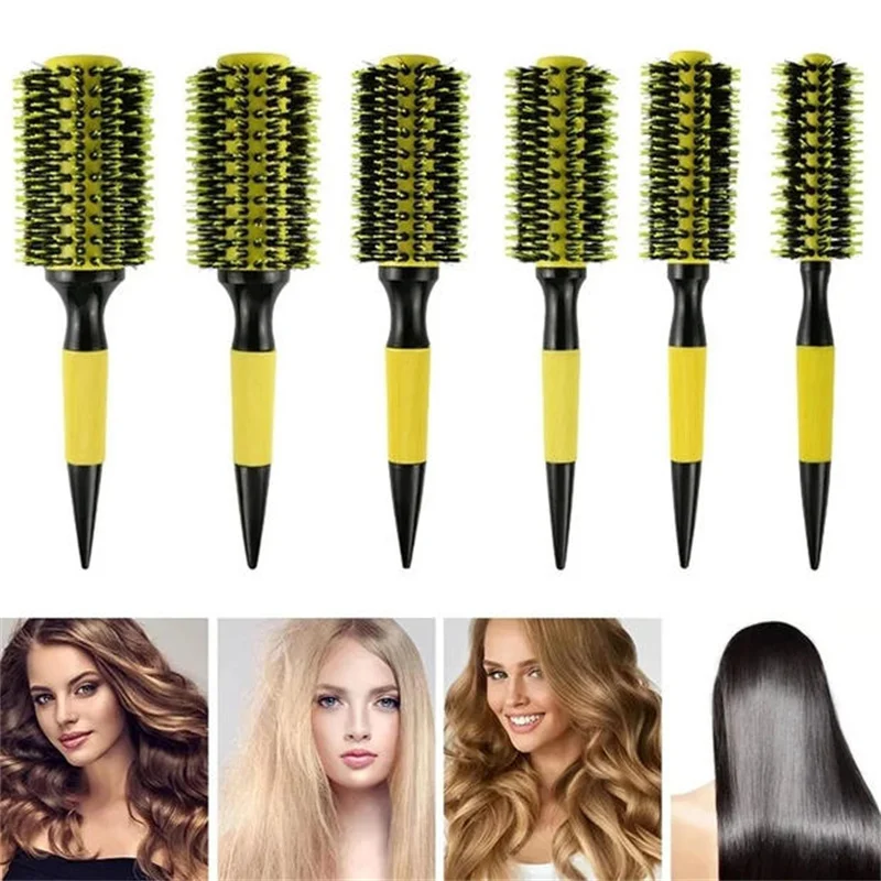 1/6PCS Yellow Aluminum Tube Bristle Nylon Needle Hair Curling Comb Cross-Border Foreign Trade New Pointed Tail Roller Comb In St