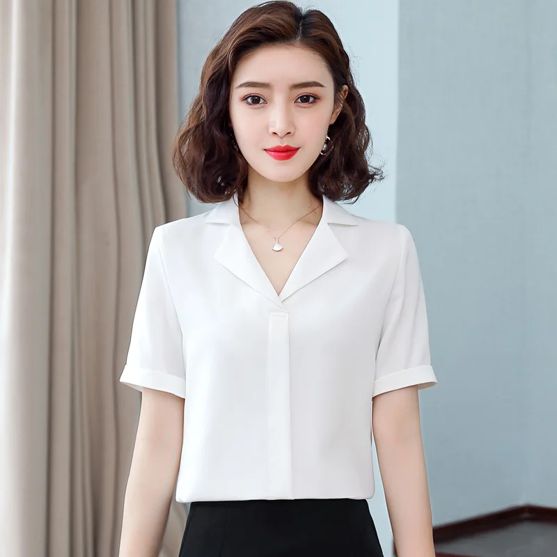 New Korean Style Fashionable Versatile Short Sleeved Chiffon V-Neck Top For Women'S Summer Thin Style Professional Dress Shirt
