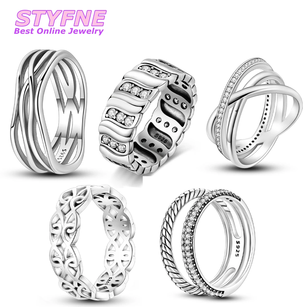 Women 925 Sterling Silver Wide Lines & Stripes & Eternal Orbit & Biserial & Geometric Rings Anniversary Birthday Fashion Gifts