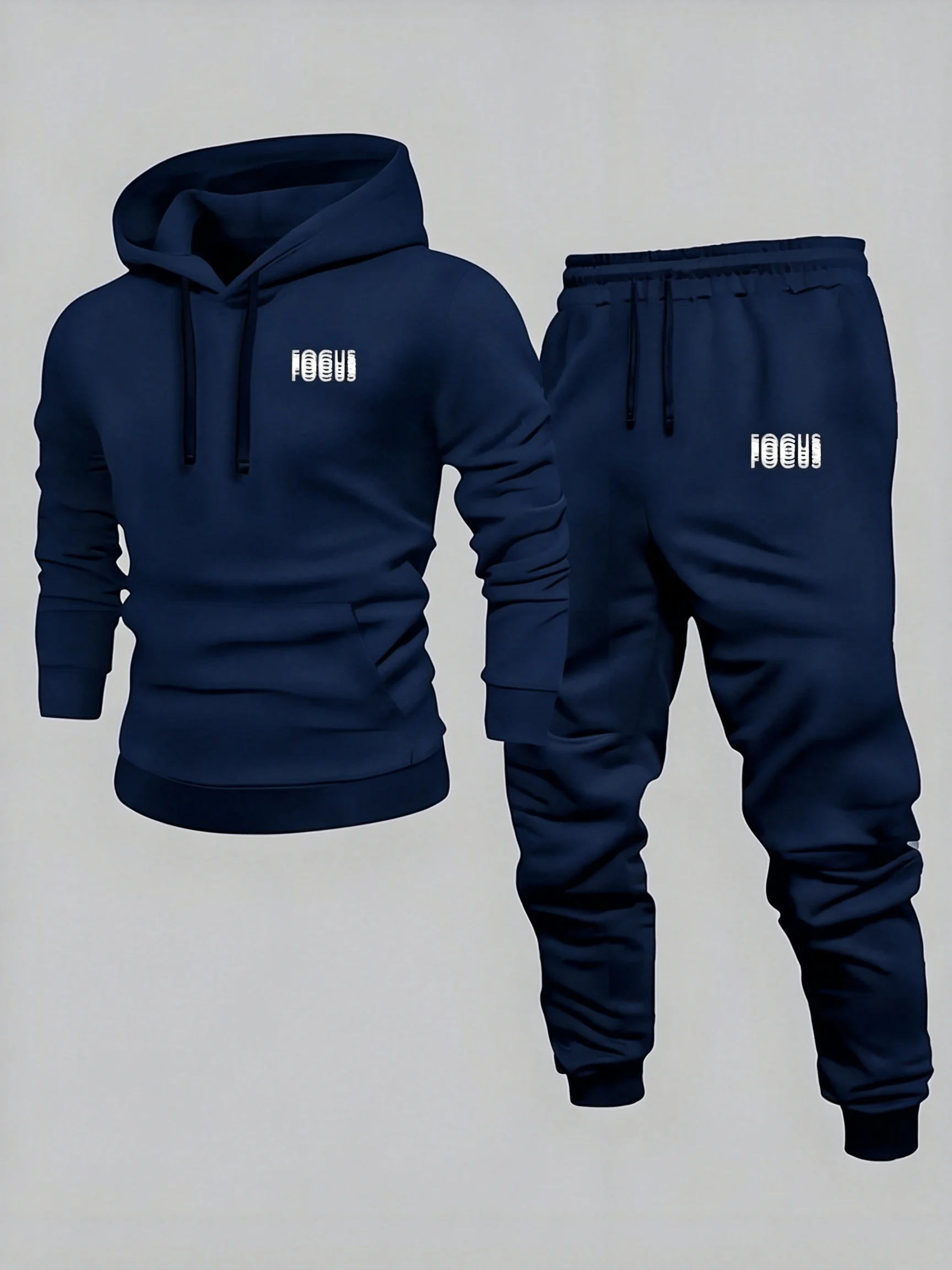 Men 2‑Piece Tracksuit Streetwear City Print Hoodie & Jogger Pants Soft Warm Loose Outfit Autumn Winter for Fitness Jogging Daily
