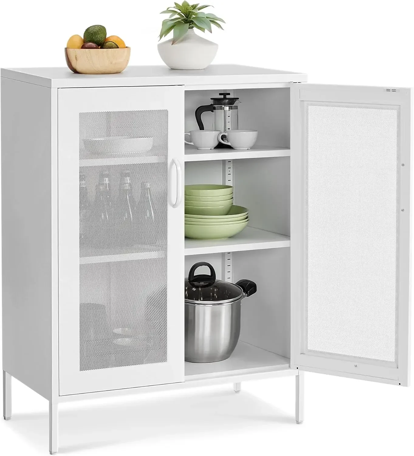 

Metal Storage Cabinet with Mesh Doors, Steel Display Cabinets with Adjustable Shelves for Bathroom Home Office