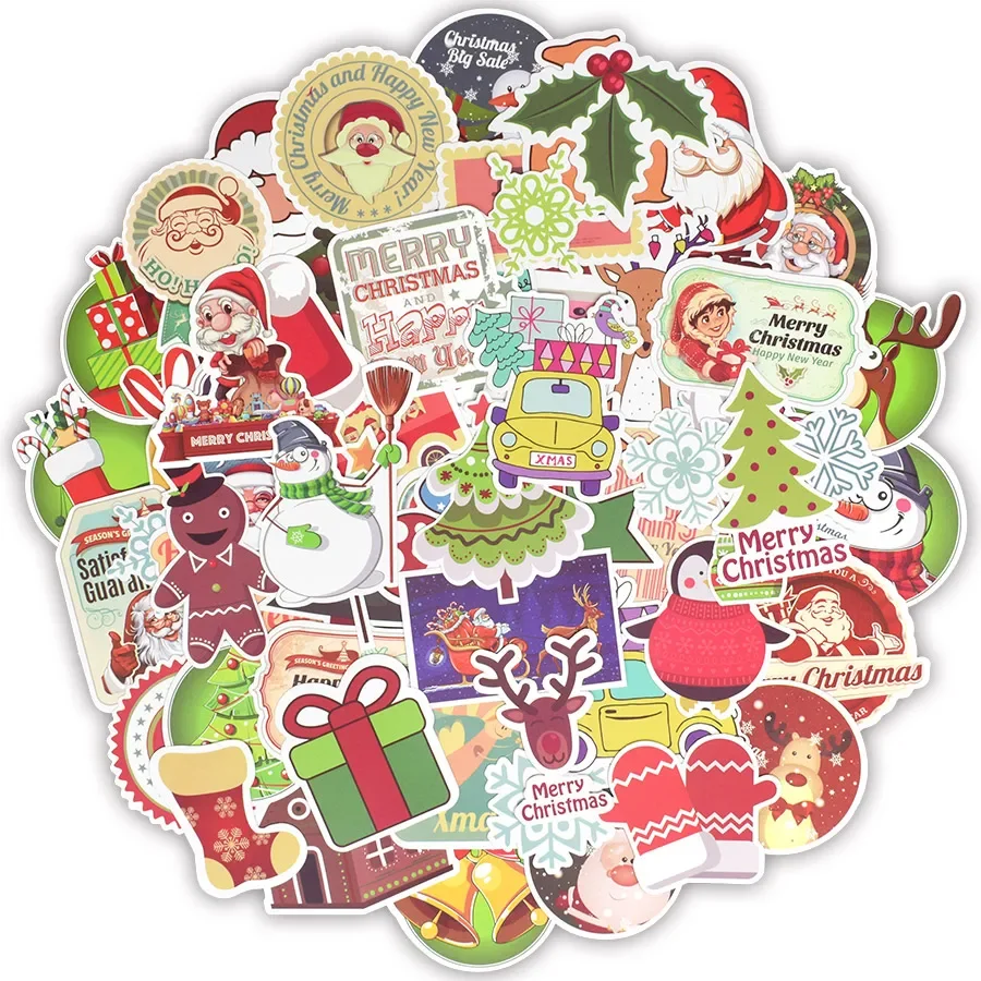 100 PCS Christmas Stickers Gift for Kids Cute Elk Santa Claus Matte Sticker Christmas Tree Decoration to DIY Laptop Snowboard