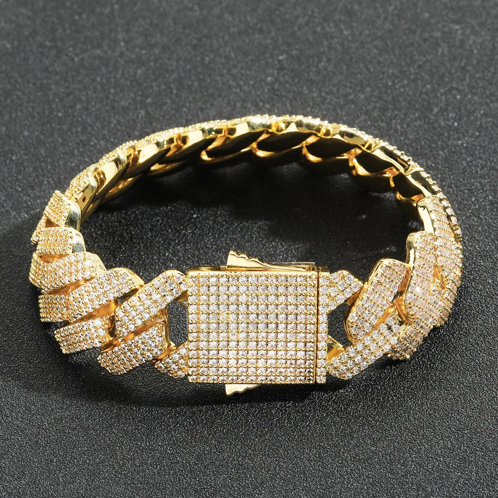 

Европейский и американский трансграничный браслет в стиле хип-хоп 20 мм, кубинская цепочка с ромбом, пружинная пряжка, мужской ювелирный браслет, оптовая продажа