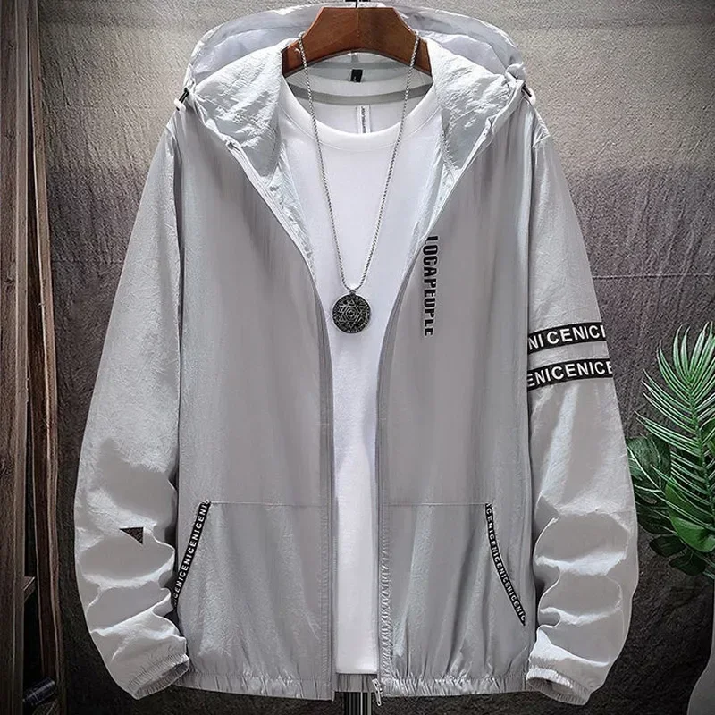Summer Men's Skin Coats Men Ultra Light Sun Protection Big Size Hooded Windbreaker Jacket Male Casual Outwear Motorcycle Jacket