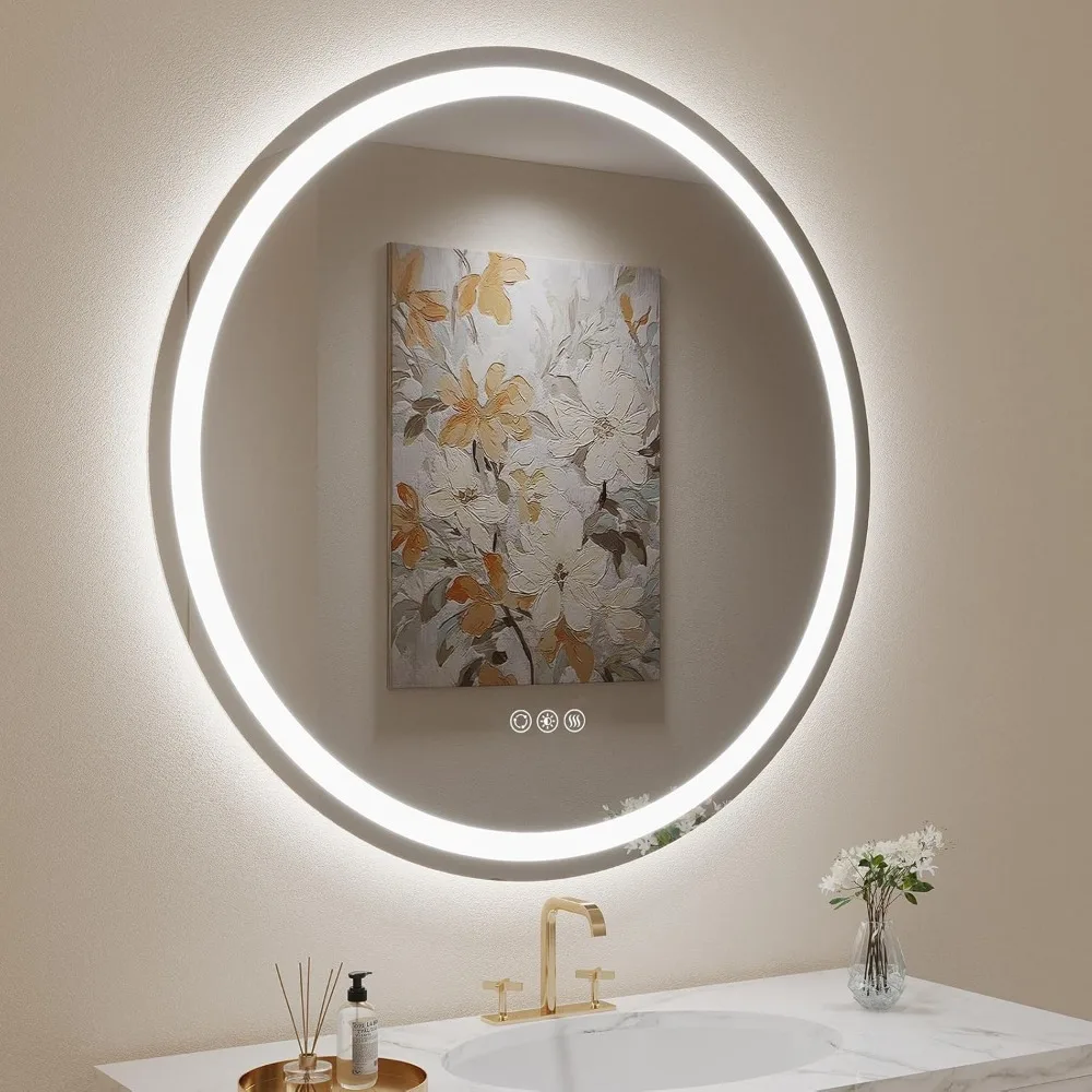 

36" Round LED Mirror for Bathroom Front and Backlit Wall Mounted Bathroom Mirror with Lights Anti Fog Stepless Dimmable