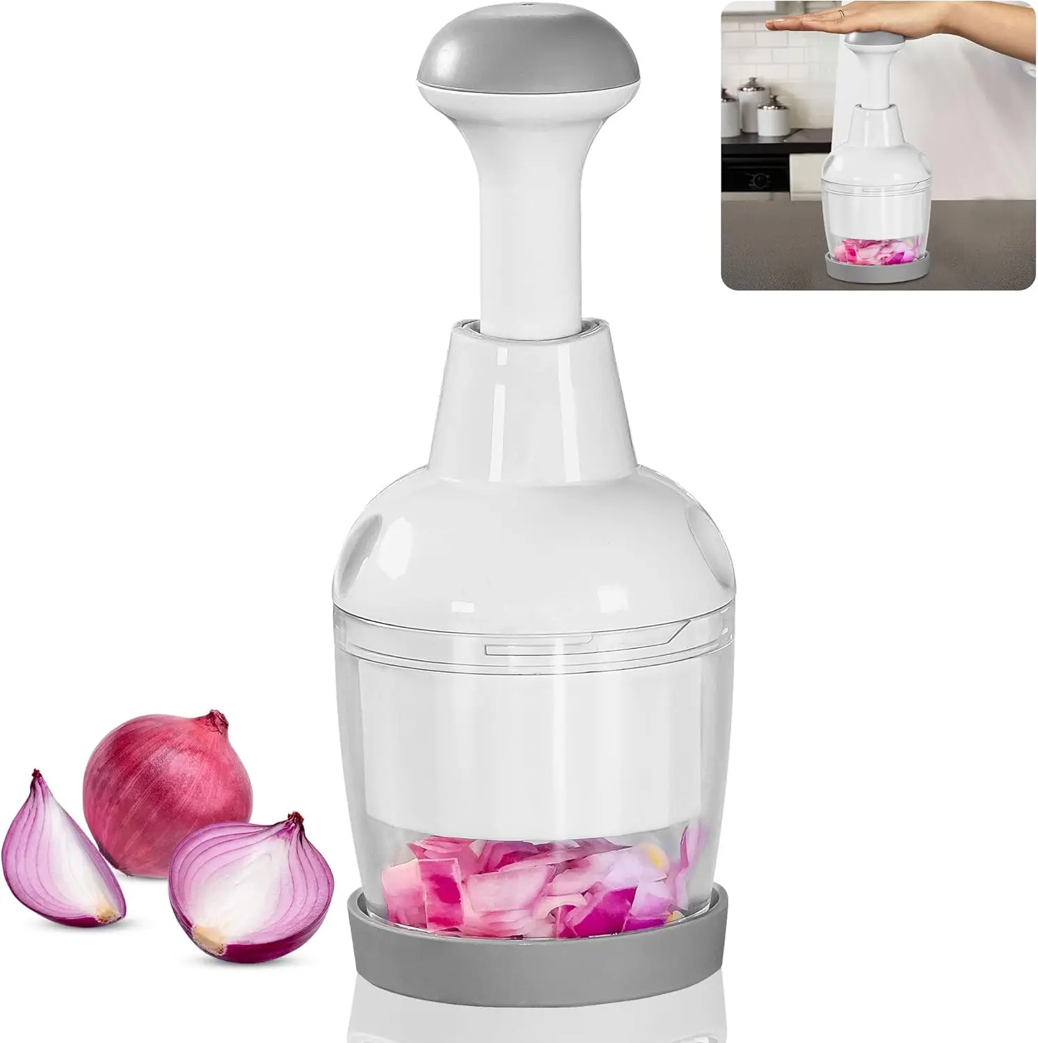 

Stainless Steel Manual Food Chopper with Container, Dishwasher Safe, Easy Clean for Vegetables Garlic Nuts