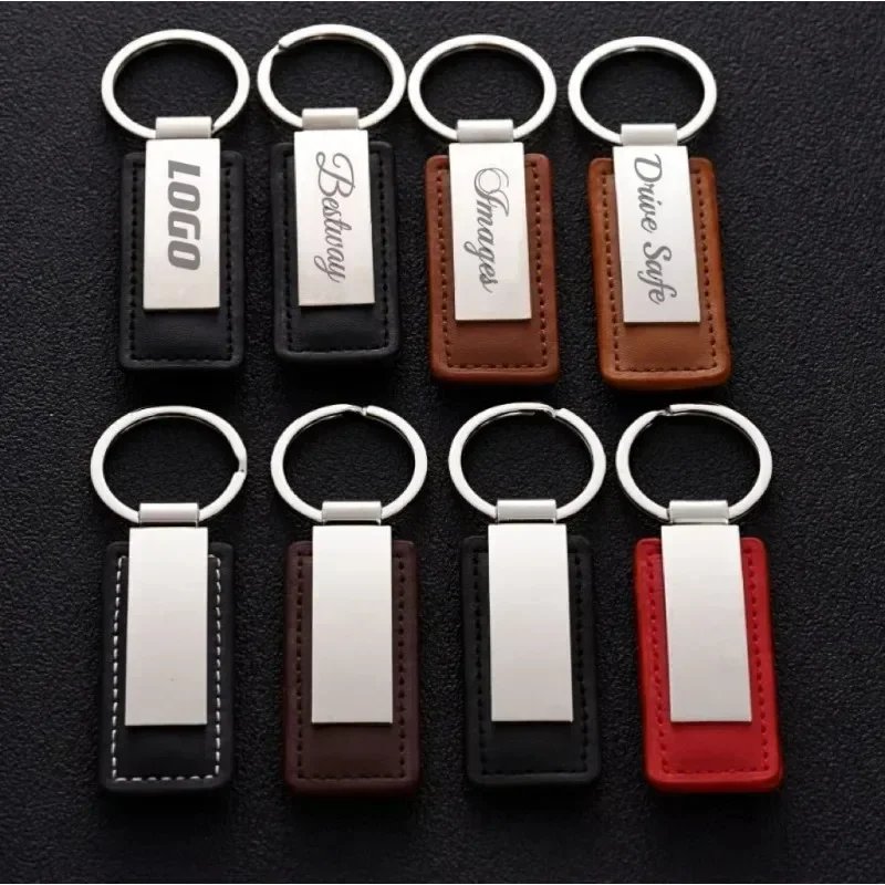 Customized PU Leather Keychain for Men and Women Metal Car Logo Retro Vintage Laser Engraved Key Ring Motorcycle Pendant Gift