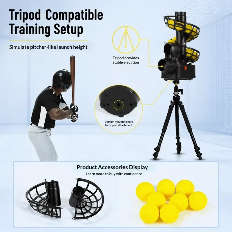 Automatic indoor baseball pitching machine, electric curve ball and fastball launcher for single-player batting practice,
