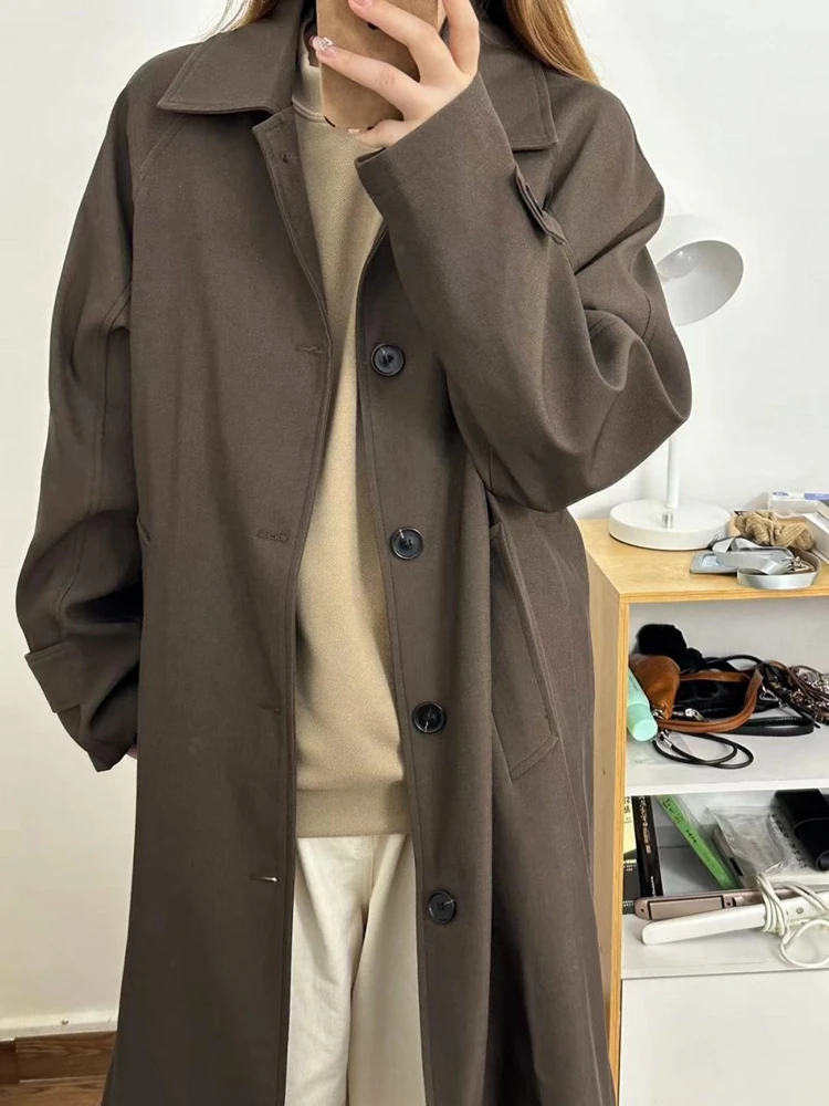 

SuperAen толстый свободный плащ большого размера в корейском стиле для женщин, осень-зима 202, длинное пальто с воротником с лацканами