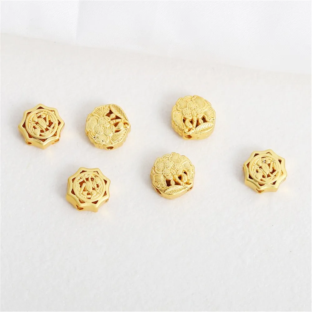 18K Matte Gold Circular Hollow Double-Sided Double-Sided Square Separated Bead, DIY Jewelry, Bracelet, Necklace Accessories, 9mm